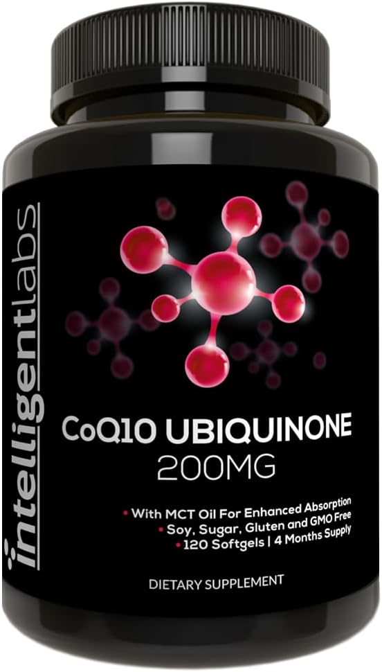 Intelligent Labs CoQ10 Ubiquinone 200mg Softgels | Coenzyme Q10 with MCT Oil for Max Absorption | Soy Sugar Gluten and GMO-Free | 120 Servings | 120 Days Supply