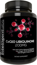 Intelligent Labs CoQ10 Ubiquinone 200mg Softgels | Coenzyme Q10 with MCT Oil for Max Absorption | Soy Sugar Gluten and GMO-Free | 120 Servings | 120 Days Supply