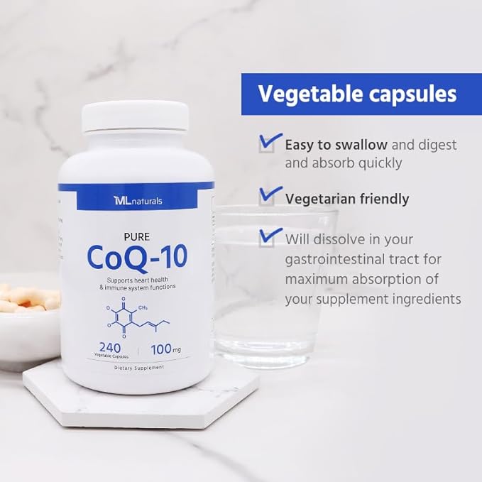 ML Naturals CoQ-10 100mg (Per Serving) – 240 Vegetable Capsules – Supports Heart Health &amp Immune Function