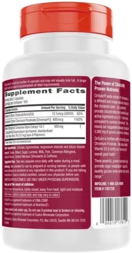 Advanced Strength Cinssulin Cinnamon Chromium Picolinate Vitamin D3 Cinnamon 500 Mg Chromium Picolinate 400 Mcg Vitamin D3 500 Iu 200 Capsules
