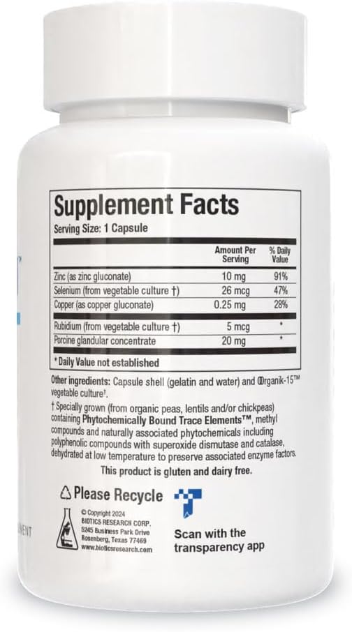 Biotics Research GTA Forte II™ Selenium Supplement with Zinc Copper Porcine Glandular &amp Rubidium Endocrine Glands Support Optimal Hormonal Balance Phytochemically Bound Trace Elements 90 Caps