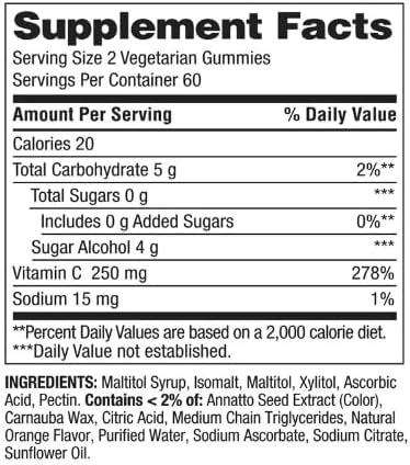 Spring Valley Zero Sugar Vitamin C Gummies Dietary Supplement 250 mg 120 Count + Dri Store Sticker.