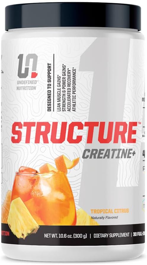Undefined Nutrition Structure Creatine+ by Brian Shaw (30 Servings) –Micronized Creatine Monohydrate + Magnesium Creatine Chelate &amp HMB and PEAK ATP-Strength Power Recovery (10.6oz Tropical Cit