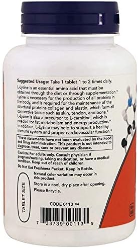 Now Foods L-Lysine 1000 mg Double Strength - 100 Tabs 4 Pack