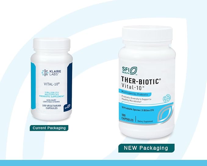 Klaire Labs SFI Health Ther-Biotic Vital-10-10 Species Supplement with Lactobacillus Bifidobacterium &amp Streptococcus for Immune Digestive GI &amp Colon Support - 5 Billion CFU (60 Capsules)