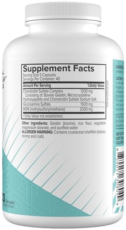 Joint Care – Glucosamine Sulfate &amp MSM Supplement for Joint Support Mobility &amp Flexibility – 200 Caps YMW