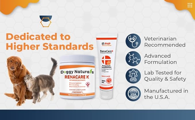RenaCare K is for Renal K (Potassium Gluconate) Potassium Supplement Gel for Dogs and Cats (15 oz) with Maple Flavor (Made in U.S.A)