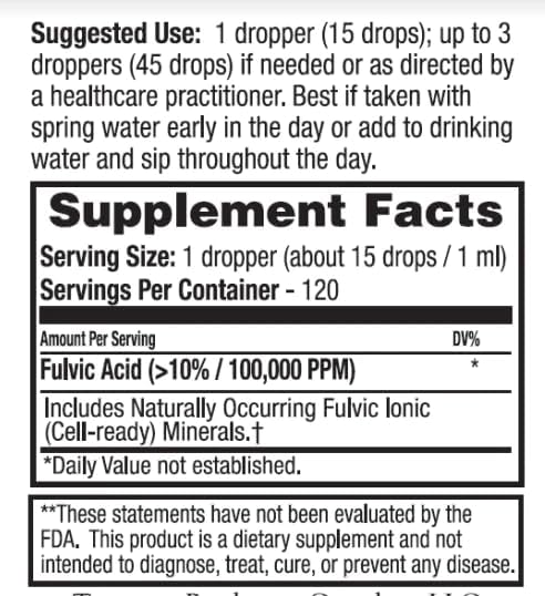 Dr. Tennant's Fulvic Super-Concentrate Liquid | Enhances Cellular Energy &amp Detoxification | Provides Essential Trace Minerals | 120-Day Supply