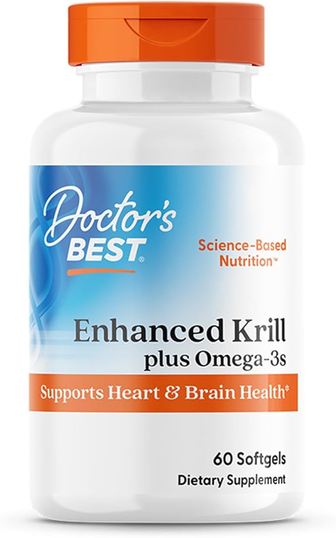 Doctor's Best Antarctic Krill Oil Plus Omega 3s - Krill Supplement for Men &amp Women Enhanced with Fish Oil Contains Omega-3 Fatty Acids DHA &amp EPA Supports Brain &amp Heart Health - 60 Ct S