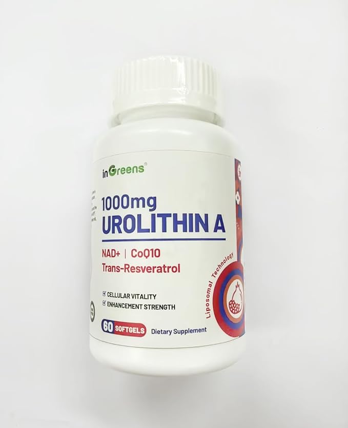 inGreens Urolithin A 1000mg with NAD+ 300mg CoQ10 200mg and Trans-Resveratrol 200mg Supplement 60 Softgels