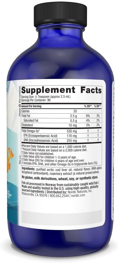 Nordic Naturals Children’s DHA Strawberry - 8 oz for Kids - 530 mg Omega-3 with EPA &amp DHA - Brain Development &amp Function - Non-GMO - 96 Servings