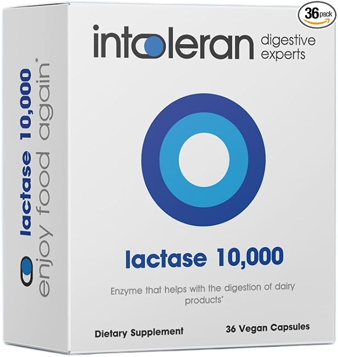 Intoleran Lactase 10000 Digestive Enzymes - 36 Capsules | Supplement for Lactose Intolerance | Lactase Enzyme That Helps Digest Dairy &amp Lactose | High Dosed &amp Fast Acting | Pure &amp Vegan |