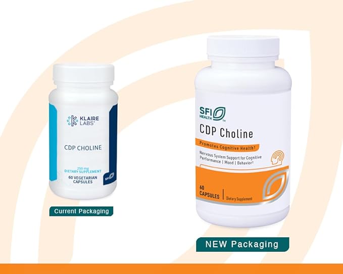 Klaire Labs SFI Health CDP Choline 250mg - Soy-Free Choline Supplements - Cognizin Citicoline to Help Support Memory Focus &amp Attention - Bioavailable Active Form Hypoallergenic (60 Capsules)