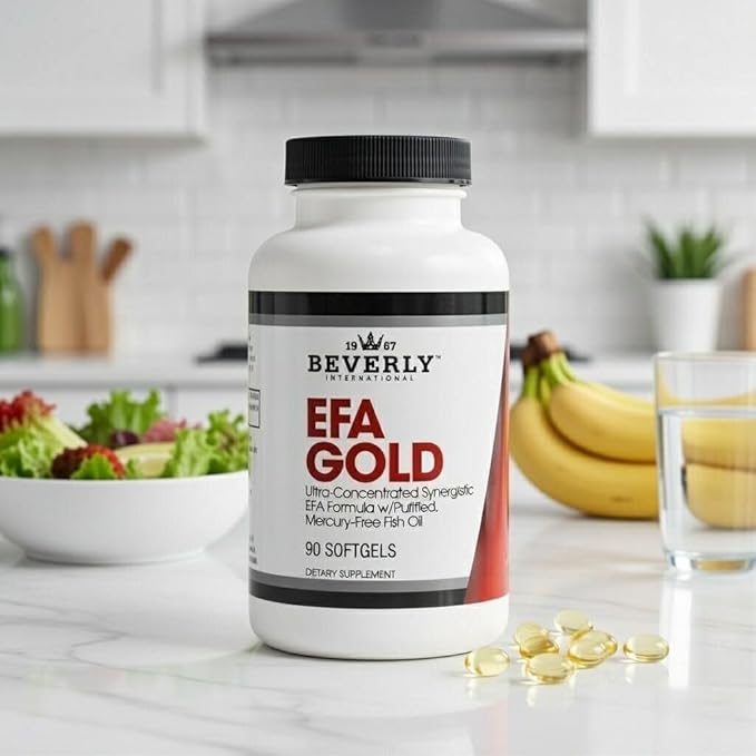 Beverly International EFA Gold 90 Softgel Capsules. High Potency Omega-3s EPA and DHA + Omega 6&amp9 Fatty Acids. Combination Fish Flaxseed and Borage Oil.