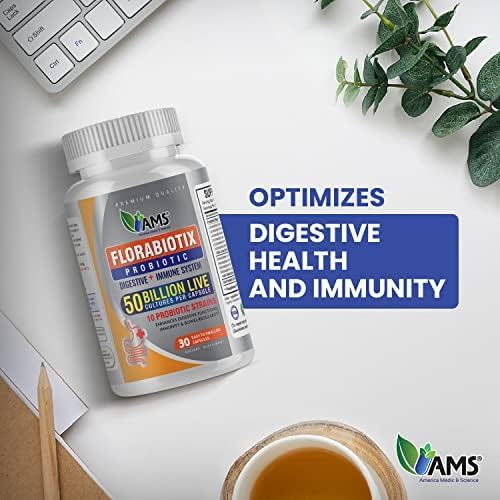 America Medic &amp Science Florabiotix Probiotic (60 Capsules) | Dietary Supplement for Men and Women| 50 Billion Live Cultures | 10 Probiotic Strains | Supports Digestive and Immune Health (Pack of