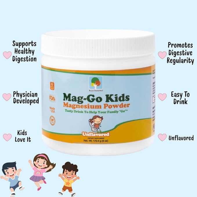 Raise Them Well Mag-Go Kids Magnesium Powder | Constipation Relief (Unflavored) | 140 Servings per Tub