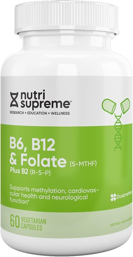 Nutri Supreme Folate with B6 and B12 Helps Maintain Normal Homocysteine Levels and Cardiovascular Health 60 Count Kosher Certified