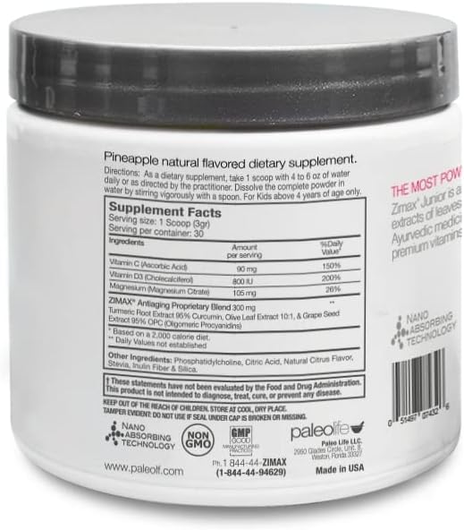 ZIMAX Junior Super ANTIOXIDANT for Children and Adolescents Between 4 and 16 Years - 100% Natural with Vitamin c Magnesium and Vitamin d3 - High Absorption Curcumin Ginger + Minerals