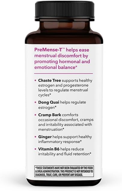 LifeSeasons - PreMense-T - PMS Relief Supplement - Support for Pre-Menstrual Symptoms Cramping &amp Breast Tenderness - Nourish Tissue - Ginger Crampbark Dong Quai Chasteberry &amp Vitamin B6-60 Ca