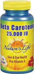 Nature's Life Beta Carotene 25000 IU | Helps Support Healthy Immune Function &amp Skin &amp Eye Health | Antioxidant Dietary Supplement | 250 Softgels