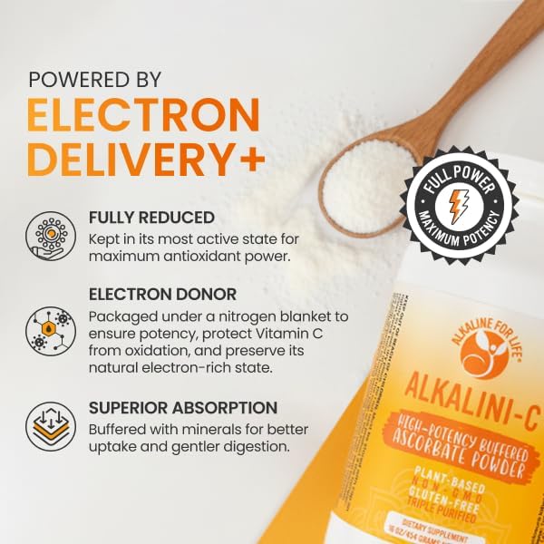 Alkaline for Life Alkalini-C Buffered Vitamin C Powder L-Ascorbate Mineral Ascorbates with Calcium Magnesium Potassium and Zinc Corn-Free Non-GMO Easy-Mix pH-Balanced Daily Wellness Support 16 oz
