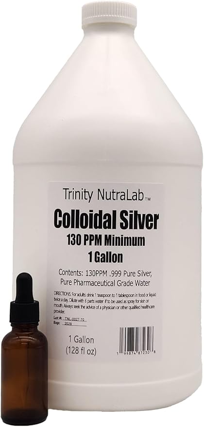 Colloidal Silver 130 PPM Liquid 1 Gallon (128 fl oz) with Dropper