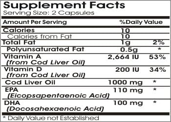 Norwegian Cod Liver Oil Concentrate 1000mg // 200 Capsules // Pure // by PureControl Supplements