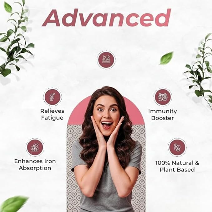 Iron + Folic Acid Supplement with Zinc Vitamin C &amp Vitamin B12 | 60 Veg Capsules | SupportsImmunity and Energy | Enhances Iron Absorption| for Both Men &amp Women
