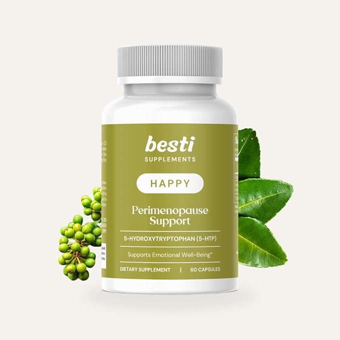 Besti Supplements Happy Perimenopause Support – 5-HTP (5-Hydroxytryptophan) – Serotonin Boosting Supplement – 60 Capsules