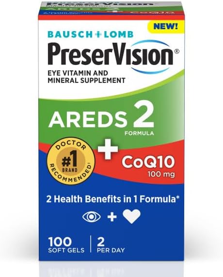 PreserVision Eye Vitamin &amp Mineral Supplement AREDS 2 Formula + CoQ10 2-in-1 Health Benefits 100 Softgels (2 per Day) Pack of 2