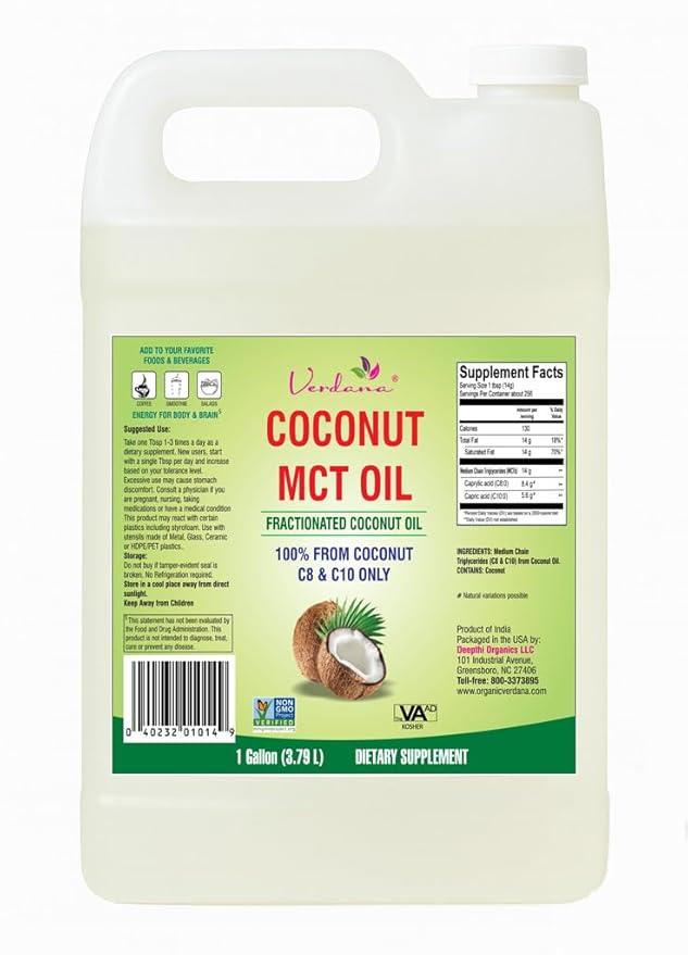 Verdana MCT Oil Fractionated 100% from Coconut - 1 Gallon - Kosher Food Grade Vegan Non-GMO - Great for Keto and Paleo Diet (128 Fl Oz)