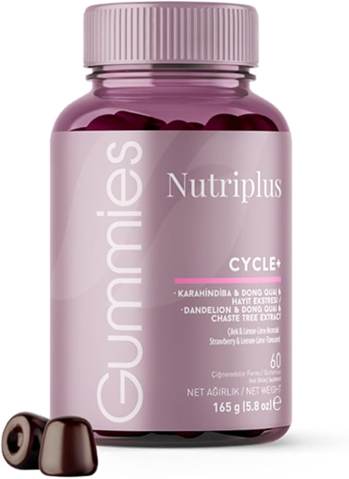FARMASi Nutriplus Cycle Plus Gummies Vegan Women Support Supplement with Botanical Extracts and Vitamin B6 Strawberry Lime Flavor 60 Gummies 5.8 oz