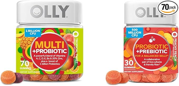 OLLY Multi + Probiotic Adult Multivitamin Gummy 1 Billion CFUs Digestive and Immune Support &amp Probiotic + Prebiotic Gummy Digestive Support and Gut Health 500 Million CFUs Fiber