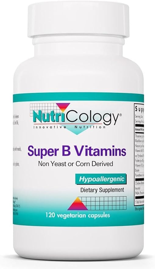Allergy Research Group NutriCology Super B Vitamins - Complete B-Vitamin Complex - Energy &amp Metabolic Support - Hypoallergenic - 60 Servings - 120 Capsules