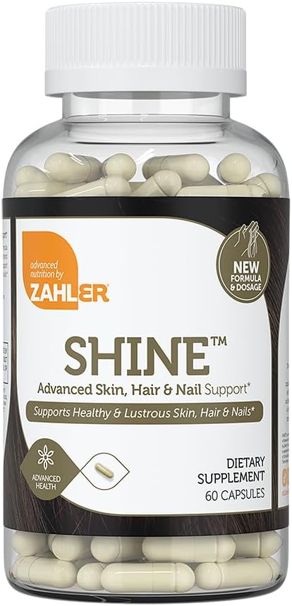 Zahler Shine Hair Skin and Nails Vitamins for Women &amp Men - Multivitamin for Hair Growth Stronger Nails and Skin Health - Kosher Supplement with Biotin Keratin &amp Hyaluronic Acid (60 Capsules