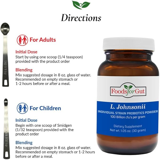 Foods For Gut Lactobacillus Johnsonii Probiotic Powder 100 Billion cfu's | No Additives | Direct from Manufacturer | No Third-Party Storage | Immune Support | L. Johnsonii | 30 Grams (1.05 Oz)