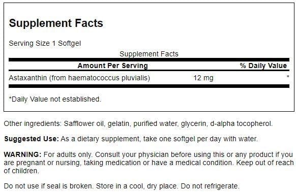 Swanson Maximum Strength Astaxanthin 12 Milligrams 30 Sgels