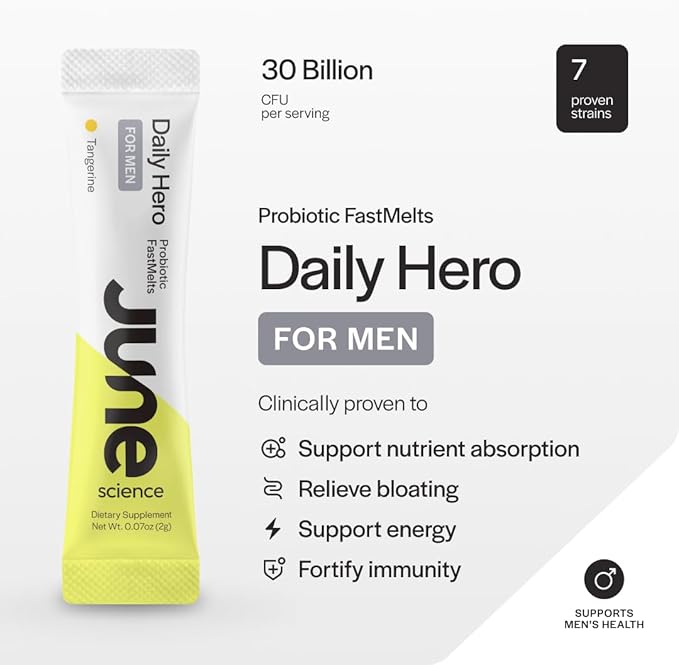 Daily Hero for Men | Fast Melt Pre + Probiotic for Men - Tangerine Flavor 30 Powder Sachets