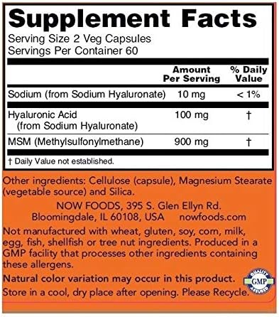 Now Foods Hyaluronic Acid with MSN 120 Capsules (Pack of 2)