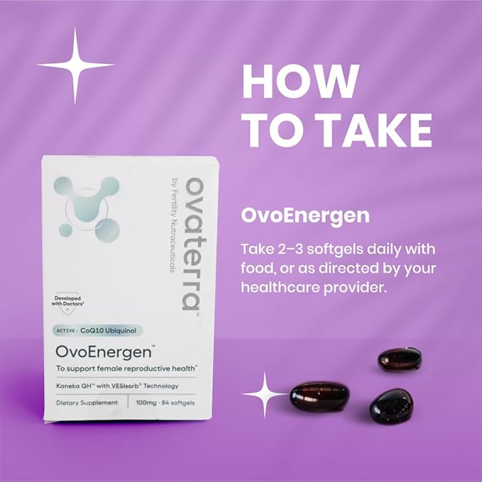 Ovaterra OvoEnergen CoQ10 Supplement for Women to Support Reproductive Health and Egg Health Fertility Booster with Kaneka QH VESIsorb® Technology 84-100mg Softgel Capsules - 28 Day Supply