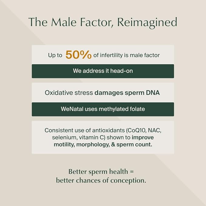 WeNatal for Him Prenatal Multivitamin with Methylated Folate Zinc CoQ10 NAC L-Carnitine Vitamin C &amp E Selenium Supports Sperm Health Motility Morphology Vegan Non-GMO 90 Capsules