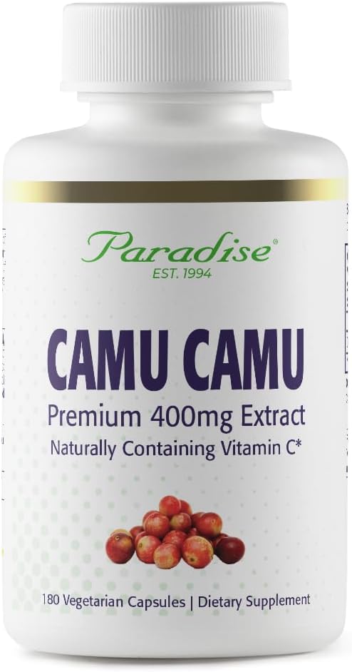 Paradise Herbs Organic Camu Camu Extract 400 mg Rich in Vitamin C Pure &amp Potent Gluten Free Non-GMO Vegan 180 Vegetarian Capsules