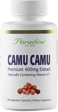 Paradise Herbs Organic Camu Camu Extract 400 mg Rich in Vitamin C Pure &amp Potent Gluten Free Non-GMO Vegan 180 Vegetarian Capsules
