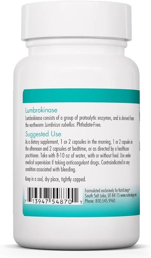 Nutricology Lumbrokinase - 32 mg Lumbrokinase - Circulatory System Support - Delayed-Release Capsules - Gluten-Free &amp Non-GMO - 15 Servings - 30 Capsules