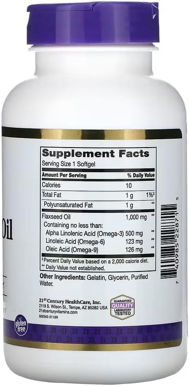 21st Century Flaxseed Oil 1000mg Softgels 120 Count (3 Pack)