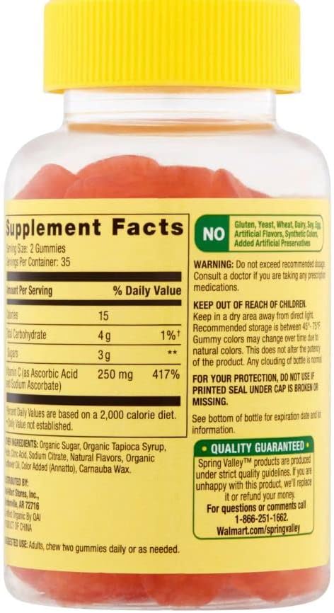 Spring Valley Zero Sugar Vitamin C Gummies Dietary Supplement 250 mg 120 Count +Better Guide Vitamins Supplements