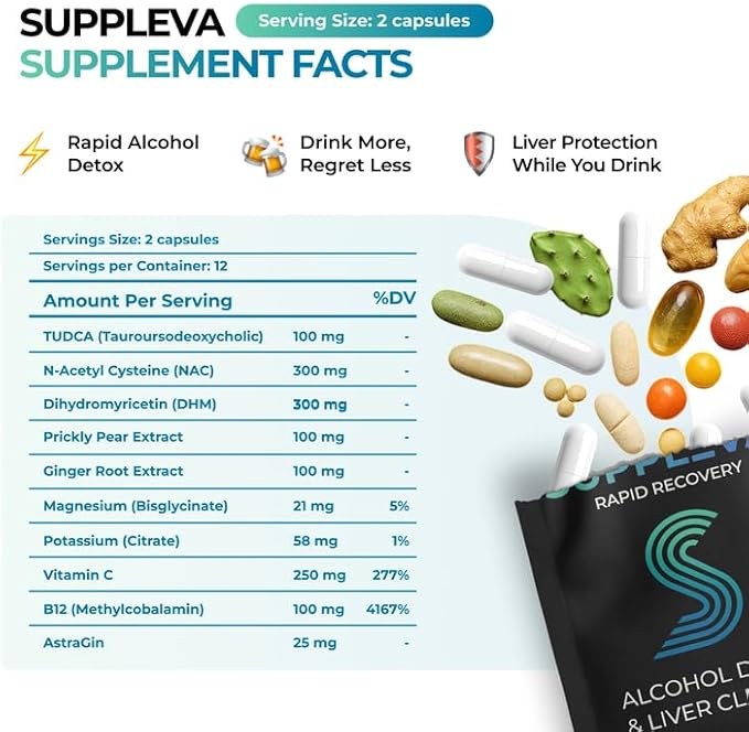 Rapid Recovery | DHM Supplement with TUDCA NAC &amp AstraGin | Feel Better After Drinking &amp Support Liver Health | 12 Serving Pouches 24 Capsules | Dihydromyricetin Vitamin C B12