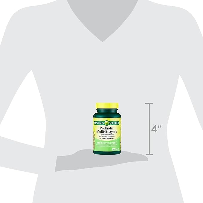 Spring Valley Probiotic Multi Enzyme- Digestive Formula 200ct Tablets with acidophilus for Gut Health (Pack of 1) Set by Basket Goods