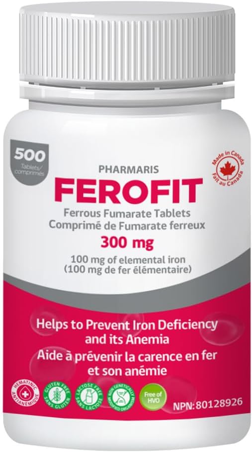 Pharmaris Ferofit - Ferrous Fumarate 300mg (100mg Elemental Iron) Prevents Anemia Due to Deficiency Iron Supplement for Women &amp Men 500 Tablets