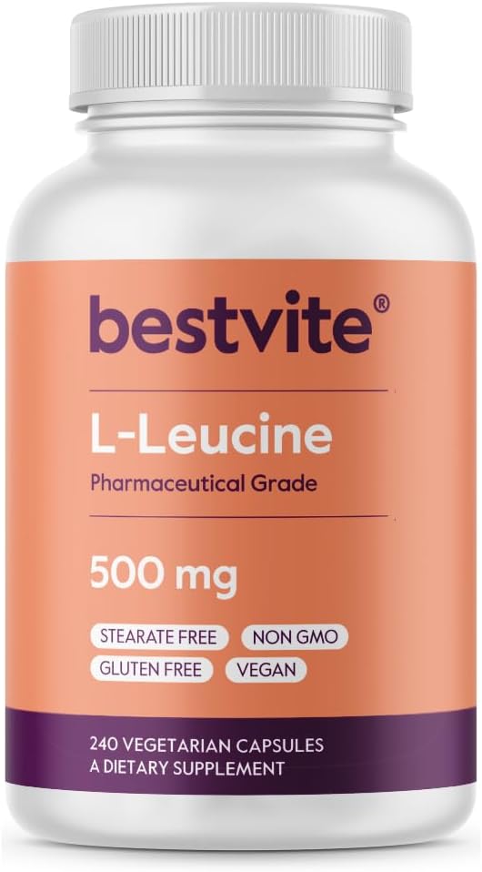 BESTVITE Filler-Free L-Leucine 500mg per Capsule (240 Vegetarian Capsules) – No Stearates No Fillers – Vegan Non-GMO Gluten-Free Leucine Supplement – Essential Amino Acid Supplement